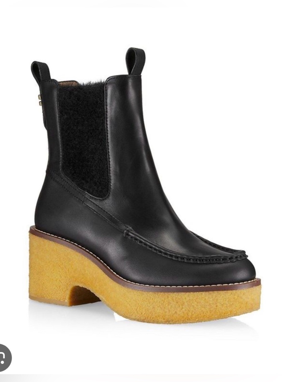 Coach Black Leather Platform Delaney Chelsea Boot with Gum Sole Size 6